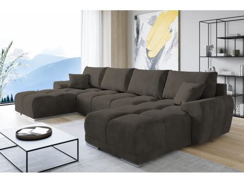 ML Furniture Velvet Ecksofa in U-Form – Graphit Sofa – Couch mit Stauraum und Kissen - Ausziehbares Schlafsofa – Sofa mit Schlaffunktion - Schlafsofa mit Bettkasten – Gästebett – 365 x 189 cm von ML Furniture Ltd
