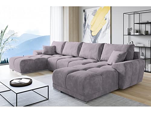 ML Furniture Velvet Ecksofa in U-Form – Lila Sofa – Couch mit Stauraum und Kissen - Ausziehbares Schlafsofa – Sofa mit Schlaffunktion - Schlafsofa mit Bettkasten – Gästebett – 365 x 189 cm von ML Furniture Ltd