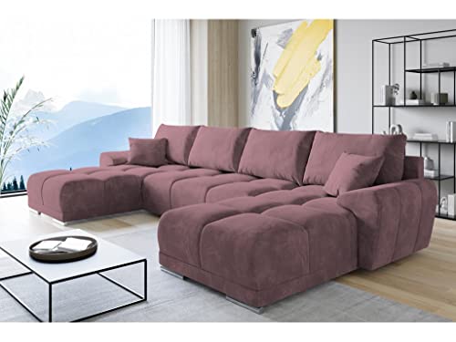 ML Furniture Velvet Ecksofa in U-Form – Pflaume Sofa – Couch mit Stauraum und Kissen - Ausziehbares Schlafsofa – Sofa mit Schlaffunktion - Schlafsofa mit Bettkasten – Gästebett – 365 x 189 cm von ML Furniture Ltd