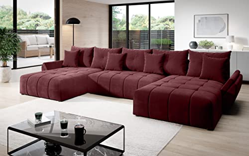 Vigo Velvet Monolith Ecksofa in U-Form 382 cm x 190 cm - Schlafsofa mit Bettkasten - Couch mit Stauraum und Kissen - Sofa mit Schlaffunktion - Ausziehbares Schlafsofa - Farbe: Kastanienbraun (M-69) von ML Furniture Ltd