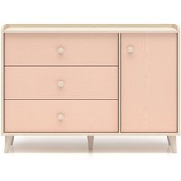 Kommode Alycia mit 3 Schubladen und 1 Tür, Beige - Korallenrosa - Holzoptikeffekt, 120cm von ML