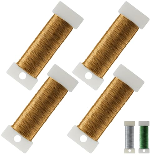 4 Stück Basteldraht Dünn Gold 0,35mm X 50m, Wire aus Robustem Verzinktem Eisen, Bricht Nicht Leicht Und Rostet Nicht, Blumendraht Für Floristik Schmuckherstellung Bastelarbeiten von MLACXLT