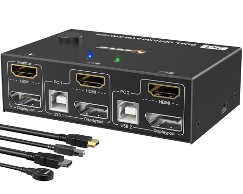 Dual Monitor KVM Switch HDMI+Displayport 4K@60Hz, 2K@120Hz MLEEDA HDMI DP Extended Display Switcher für 2 PC teilen 2 Monitore und 4 USB 2.0 Ports, Kabelfernbedienung und 4 Kabel inklusive von MLEEDA