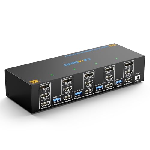 KVM Switch 3 Monitore 4 PC 4K@60Hz EDID Simulation, HDMI und Displayport KVM Switch Triple Monitor für 4 PC Teilen Sie 3 Monitor und 4 USB-Geräte, Kabelfernbedienung und 4 USB-Kabel Enthalten von MLEEDA
