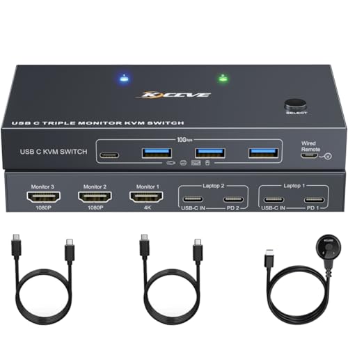 USB C KVM Switch 3 Monitore 2 Laptops 4K 1080P@60Hz,USB-C Docking Station Triple Monitor KVM Switches mit 4 USB 3.2 Ports,10Gbps 80W PD Laden,Für Windows und Mac OS,Treiberinstallation erforderlich USB C KVM Switch 3 Monitore 2 Laptops 4K 1080P@60Hz,USB-C Docking Station Triple Monitor KVM Switches mit 4 USB 3.2 Ports,10Gbps 80W PD Laden,Für Windows und Mac OS,Treiberinstallation erforderlich von MLEEDA
