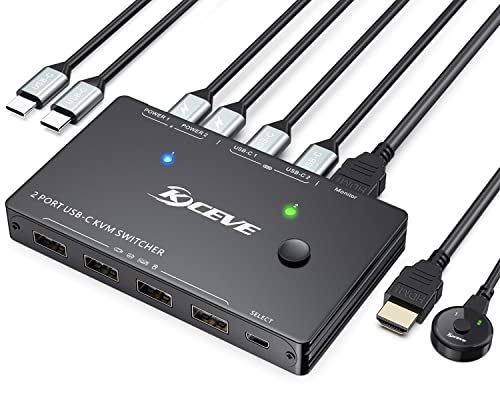 USB Typ-C KVM Switch 4K@60Hz,MLEEDA USB C Switch für 2 PC Teilen 1 Monitor und 4 USB Geräte,Kompatibel mit Thunderbolt 3,mit 100 W Power Delivery Option,Wired Remote und 3 Kabel Inklusive von MLEEDA