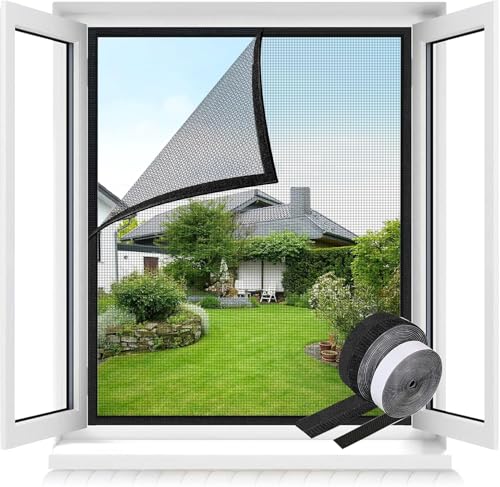 MLEJU Fliegengitter Fenster mit Verbesserte Innovativer Klettverschluss, 100x100cm Fiberglas Insektenschutz fenster, Fliegengitter mit Klettband für Einfache Montage ohne Bohre - schwarz von MLEJU