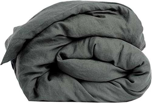 My Linen Home Bettdeckenbezug aus 100% Stonewashed Leinen in Dunkelgrün I Steppdeckenbezug I Maschinenwaschbar I Bettdeckenbezug mit Reißverschluss I Double Bettdecke 200x200 cm von MLH MY LINEN HOME