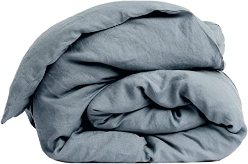 My Linen Home Bettdeckenbezug aus 100% Stonewashed Leinen in Grau Blau I Steppdeckenbezug I Maschinenwaschbar I Bettdeckenbezug mit Reißverschluss I Single Bettdecke 150x200 cm von MLH MY LINEN HOME