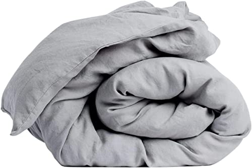 My Linen Home Bettdeckenbezug aus 100% Stonewashed Leinen in Hellgrau I Steppdeckenbezug I Maschinenwaschbar I Bettdeckenbezug mit Reißverschluss I Single Bettdecke 150x200 cm von MLH MY LINEN HOME