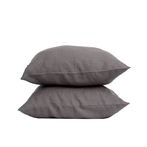 My Linen Home Kissenbezug 50x60 Leinen 2er Set | Hochwertiger Kopfkissenbezug in Dunkelgrau | 100% Stonewashed Leinen Bettwäsche | Made in EU | Antiallergisch & Hautverträglich von MLH MY LINEN HOME