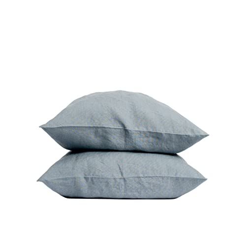 My Linen Home Kissenbezug 50x70 Leinen 2er Set | Hochwertiger Kopfkissenbezug in Grau Blau | 100% Stonewashed Leinen Bettwäsche | Made in EU | Antiallergisch & Hautverträglich von MLH MY LINEN HOME