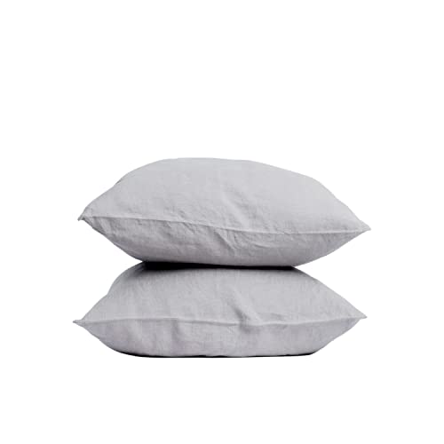 My Linen Home Kissenbezug 50x70 Leinen 2er Set | Hochwertiger Kopfkissenbezug in Hellgrau | 100% Stonewashed Leinen Bettwäsche | Made in EU | Antiallergisch & Hautverträglich von MLH MY LINEN HOME