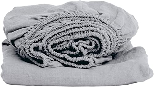 My Linen Home Spannbettlaken aus 100% Stonewashed Leinen Hellgrau, 180x200cm I Kontinuierlich elastischer Saum I Temperaturregulierend und Atmungsaktiv I Sanft, weich selbst zur empfindlichsten Haut von MLH MY LINEN HOME