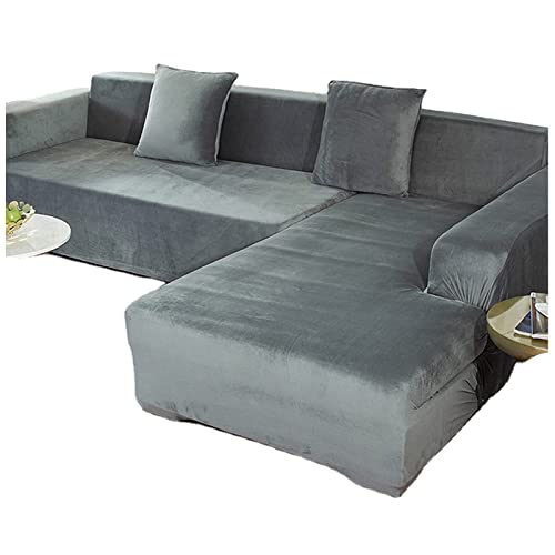 MLHDZ Hellgrauer Samt-Bezug für 5–6-Sitzer-Ecksofa mit Chaiselongue – Haustier- und kinderfreundlicher Möbelschutz von MLHDZ