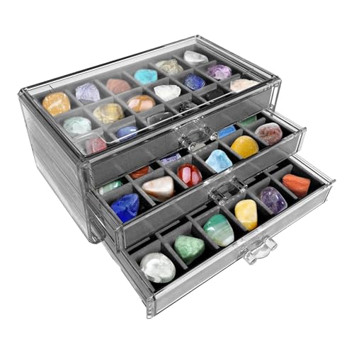 MLHDZ Vitrine aus transparentem Acryl mit 54 Fächern, 3-lagige Felsen und Muschel-Box, Premium-Edelstein-Aufbewahrungsvitrine (Noir) von MLHDZ