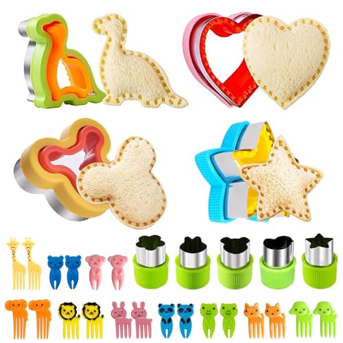 29 Stück Ausstecher Brot Gemüse Set für Kinder Ausstecher Tiere Form Brotaustechformen gemüse ausstecher Ausstechformen Obstgabeln Sandwich Ausstecher Keks Formen Gemüseschneider Edelstahl für Kinder von MLLTech