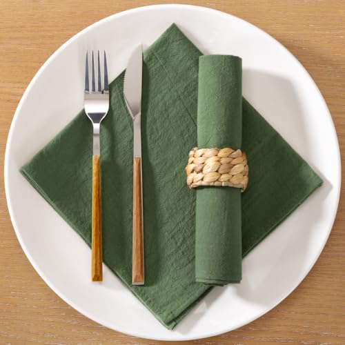 MLMC Olivgrüne Baumwoll-Leinen-Servietten, rustikal, waschbar, Stoffservietten, Set mit 8 Stück, 43,2 x 43,2 cm, weich, wiederverwendbar, Stonewashed Dinner-Servietten, Tuch für Hochzeit, Babyparty von MLMC
