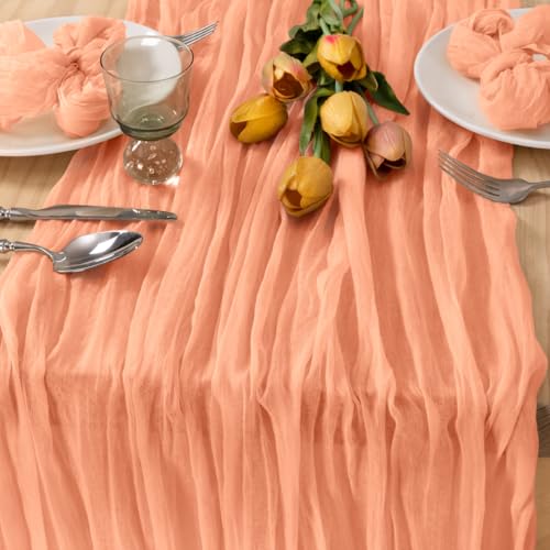 MLMC Seihtuch-Tischläufer, 3 m, Sommer, rustikaler Gaze-Käsestoff, Tischläufer für Hochzeit, Brautparty, Babyparty, Party, Dekoration, 89 x 305 cm, Pfirsichfarben von MLMC