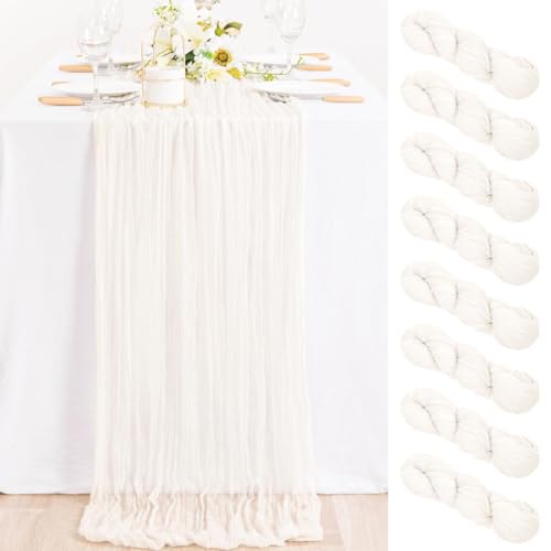 MLMC Seihtuch-Tischläufer, rustikal, Gaze, Seihtuch, Tischläufer für Dessert, Jahrestag, Hochzeit, Babyparty, Dekoration, 3 m, 80 x 305 cm, 8 Stück, elfenbeinfarben von MLMC