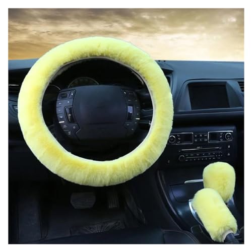 MLMVBCZCKP Lenkradhüllen 3 Teile/Satz Dicke Auto Lenkrad Abdeckung Weiche Plüsch Lenkrad Abdeckung + Getriebe Abdeckung + Handbremse Abdeckung Auto Lenkrad Panel Trim(Lemon Yellow) von MLMVBCZCKP