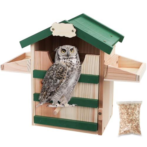Zedernholz-Eulen-Haus, lackiertes Dach, Doppel-Futterspender, handgefertigt, rustikales Vogelhaus, 35,6 x 25,4 cm, Nistkasten für den Außenbereich, mit Montageset, für den Garten, Wildtierunterstand Zedernholz-Eulen-Haus, lackiertes Dach, Doppel-Futterspender, handgefertigt, rustikales Vogelhaus, 35,6 x 25,4 cm, Nistkasten für den Außenbereich, mit Montageset, für den Garten, Wildtierunterstand von MLOHASING