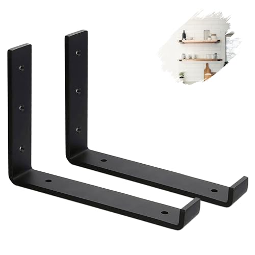 MLOQI 2 Stück Regalhalterung Schwarz, Regalwinkel Schwarz Metall, Wandhalterung Regal mit Lippen 5mm Dick 30 cm von MLOQI