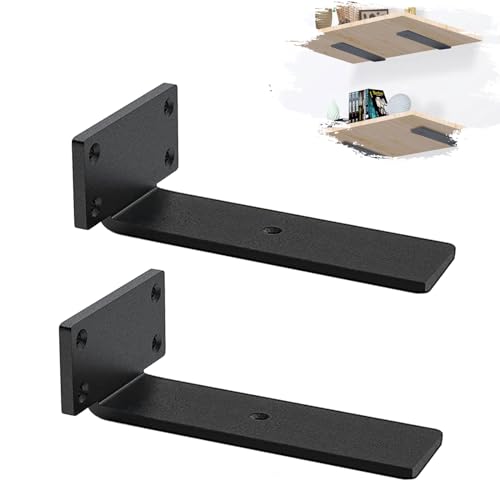 MLOQI 2 stück Regalhalterung Schwarz, Regalwinkel Schwerlast, Regal Wandhalterung, 5 mm Dick Schwebende Regalhalterung mit Hardware (12,5 cm) von MLOQI