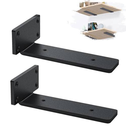 MLOQI 2 stück Regalhalterung Schwarz, Regalwinkel Schwerlast, Regal Wandhalterung, 5 mm Dick Schwebende Regalhalterung mit Hardware (20 cm) von MLOQI