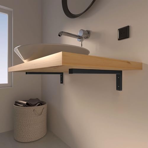 MLOQI 4 Stück Waschtischhalterung, Wandkonsole, Regalhalterung Schwarz, Regalwinkel Schwerlast, Regal Halterung Wand 15 cm von MLOQI