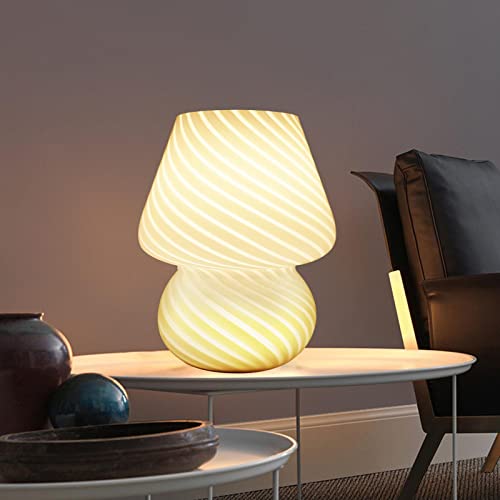 MLOQI Pilz Tischlampe für Wohnzimmer LED Tischleuchte Nachttischlampe Schlafzimmer Lichter Glas Nachttile mit einer 3 Farb Glühbirne, Nachtlicht, Geschenke für Freunde Mini Pilz Lampe (Weiß) von MLOQI