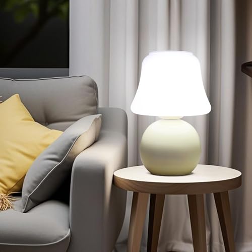 MLOQI Pilz Tischlampe für Wohnzimmer Schlafzimmer Lichter Glas Nachttile mit einer 3 -Farb -Glühbirne, Nachtlicht,Nachttischlampe Geschenke für Freunde Mini Lampe (Gelb) von MLOQI