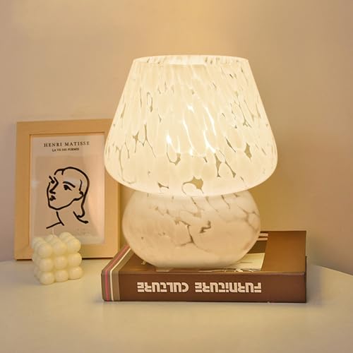 MLOQI Pilz Tischlampe für Wohnzimmer Schlafzimmer Lichter Glas Nachttile mit einer 3 -Farb -Glühbirne, Nachtlicht,Nachttischlampe Geschenke für Freunde Mini Lampe (Weiß B) von MLOQI