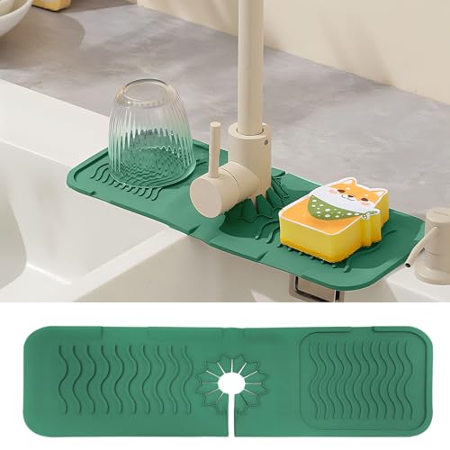 MLOQI Silikon Wasserhahn Matte, Silikon Abtropfmatte Spüle für 2,5-6,5cm Wasserhähne,Wasserhahn Spritzschutz, Wasserfänger Matte,Wasserhahn Abtropfmatte für Küche (Grün) von MLOQI