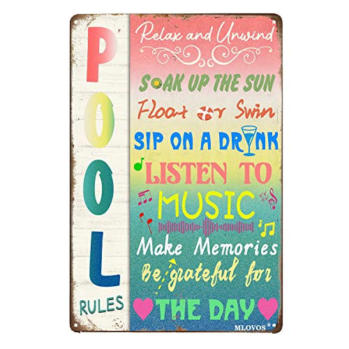 Metall Pool Schilder Lustige Pool Rules Blechschild Schwimmbad Dekorationen für Deck Wandkunst Dekor Pool Blechschild 20,3 x 30,5 cm von MLOVOS