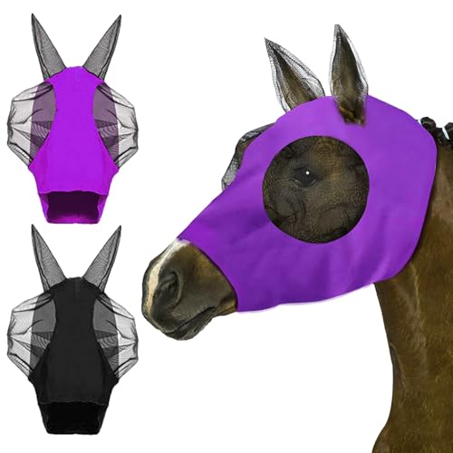 MLPKOI Fliegenmaske Pferd, Super Comfort Stretchy Horse Fly Mask, Large Eye Space, Pferdemaske mit Ohren Schützerschutz, Fliegenmaske Atmungsaktiv Hautfreundlich, Fliegenhaube Pferde, Soft on Skin von MLPKOI