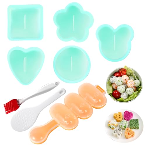 MLRYH Onigiri Formen-Set, 8-teilige Sushi-Onigiri-Form DIY Sushi-Maker Kit Reisball-Form inkl. Reisschaufel und Küchenpinsel(Grün) von MLRYH
