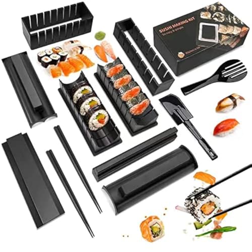 Sushi Maker Kit Sushi Maker Kunststoff Premium Set Sushi Tool Set Sushi Reisrolle Formformen DIY Sushi Roller Tool für Anfänger zu Hause (12 Stück) von MLRYH