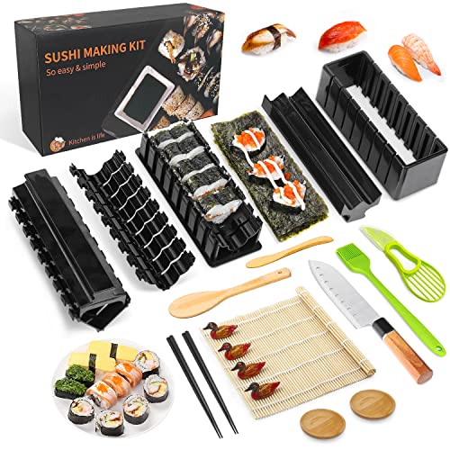 MLRYH Sushi Making Kit Sushi Maker 20 Stück DIY Set Bambusmatten,Essstäbchen, Avocadoschneider, Paddel, Streuer, Sushi-Messer, Essstäbchenhalter, Saucengerichte, Backpinsel für Anfänger. von MLRYH