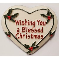 Handbemalter Weihnachten Segen Wünschen 2" Herz Weihnachtsstern Plaque Ornament N584 von MLRobertsLtd