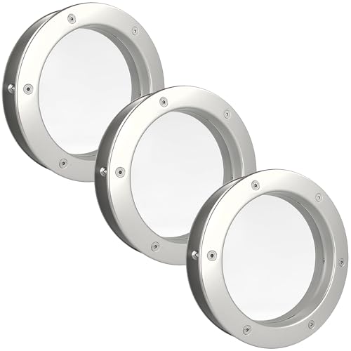 MLS Bullauge B4000, Set mit 3 Stück, für Türen, Robustes Aluminium, VSG-Sicherheitsglas, Passend für 40 mm Starke Türen, Beidseitig Sichtbare Befestigungsschrauben, Ø 250 mm, Klares Glas, Silber von MLS