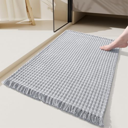 MLSHWUG Solider Kleiner Waschbarer Handgewebter Teppich Quasten Dekorativer Teppich Für Den Eingangsbereich Wohnzimmer,Grau,50cm*80cm von MLSHWUG