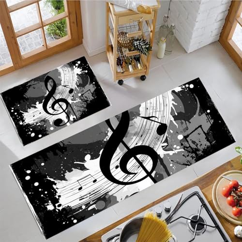 2 Stück Küchenteppich Waschbar Abstrakte Musiknoten Küchenläufer Grunge-Rock-Stil mit Rutschfestem Küche Bodenmatte Absorbierende Läufer Teppich 40x60cm+40x120cm Anthrazitgrau 2 Stück Küchenteppich Waschbar Abstrakte Musiknoten Küchenläufer Grunge-Rock-Stil mit Rutschfestem Küche Bodenmatte Absorbierende Läufer Teppich 40x60cm+40x120cm Anthrazitgrau von MLSOWM