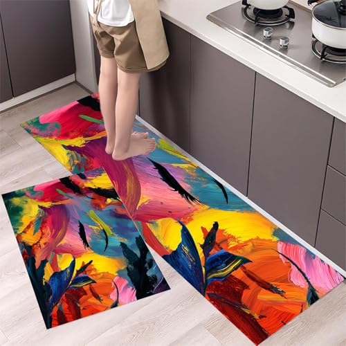 2 Stück Küchenteppich Waschbar Abstrakte Pinselstriche Küchenläufer Wilde Malerei mit Rutschfestem Küche Bodenmatte Absorbierende Läufer Teppich 43x75cm+43x120cm Mehrfarbig 2 Stück Küchenteppich Waschbar Abstrakte Pinselstriche Küchenläufer Wilde Malerei mit Rutschfestem Küche Bodenmatte Absorbierende Läufer Teppich 43x75cm+43x120cm Mehrfarbig von MLSOWM