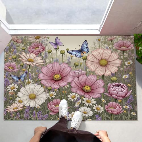 Aquarell Blumen Schmetterlinge Fußmatte Innen 50x80 cm Schmutzfangmatte Innen rutschfest Charmanter Garten Fußmatte Waschbar Saugstarke Eingangsteppich Dünne Türmatte für Eingang, Haustür - Salbeigrün Aquarell Blumen Schmetterlinge Fußmatte Innen 50x80 cm Schmutzfangmatte Innen rutschfest Charmanter Garten Fußmatte Waschbar Saugstarke Eingangsteppich Dünne Türmatte für Eingang, Haustür - Salbeigrün von MLSOWM