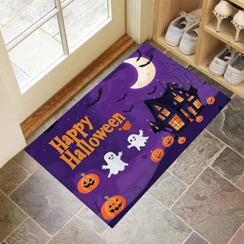Dünn Fussmatte Innen 40 x 60 cm, Schmutzfangmatte Halloween Rutschfest Teppiche Cartoon-Geister Und Kürbisse Waschbarer Fußmatte Haustür Eingangsmatte für Flur Eingangsbereich Küche, Dunkelviolett Dünn Fussmatte Innen 40 x 60 cm, Schmutzfangmatte Halloween Rutschfest Teppiche Cartoon-Geister Und Kürbisse Waschbarer Fußmatte Haustür Eingangsmatte für Flur Eingangsbereich Küche, Dunkelviolett von MLSOWM