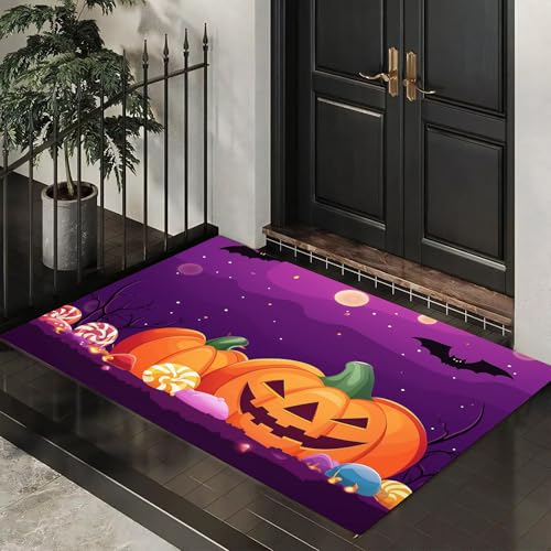 Dünn Fussmatte Innen 60 x 120 cm, Schmutzfangmatte Halloween Kinder Rutschfest Teppiche Süßigkeiten Kürbisse Waschbarer Fußmatte Haustür Eingangsmatte für Flur Eingangsbereich Küche, Dunkelviolett Dünn Fussmatte Innen 60 x 120 cm, Schmutzfangmatte Halloween Kinder Rutschfest Teppiche Süßigkeiten Kürbisse Waschbarer Fußmatte Haustür Eingangsmatte für Flur Eingangsbereich Küche, Dunkelviolett von MLSOWM