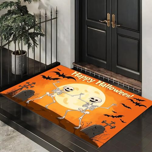 Dünn Fussmatte Innen 60 x 120 cm, Schmutzfangmatte Halloween-Mondlicht Rutschfest Teppiche Skelette und Friedhöfe Waschbarer Fußmatte Haustür Eingangsmatte für Flur Eingangsbereich Küche, Orange Dünn Fussmatte Innen 60 x 120 cm, Schmutzfangmatte Halloween-Mondlicht Rutschfest Teppiche Skelette und Friedhöfe Waschbarer Fußmatte Haustür Eingangsmatte für Flur Eingangsbereich Küche, Orange von MLSOWM