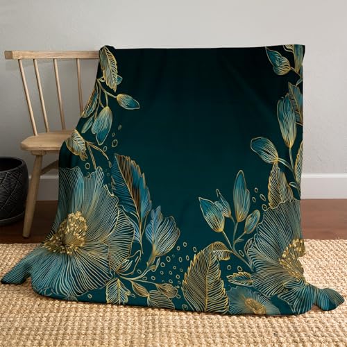 Flanell Fleecedecke Goldene Blumen Flauschige Kuscheldecken Strichzeichnungen Leichte Gemütliche Sofadecke Warm Winter Couchdecke, 130x150cm, Blaugrün Flanell Fleecedecke Goldene Blumen Flauschige Kuscheldecken Strichzeichnungen Leichte Gemütliche Sofadecke Warm Winter Couchdecke, 130x150cm, Blaugrün von MLSOWM