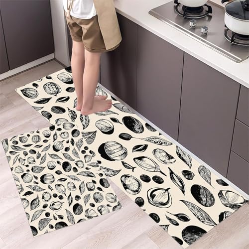 Früchte Und Nüsse Küchenteppiche 2er Set - Bequeme und Rutschfestes Küchenmatten Waschbare Handgezeichnete Illustrationen Matten und Teppiche für Flur, Esszimmer, Creme 43x75cm+43x120cm Früchte Und Nüsse Küchenteppiche 2er Set - Bequeme und Rutschfestes Küchenmatten Waschbare Handgezeichnete Illustrationen Matten und Teppiche für Flur, Esszimmer, Creme 43x75cm+43x120cm von MLSOWM